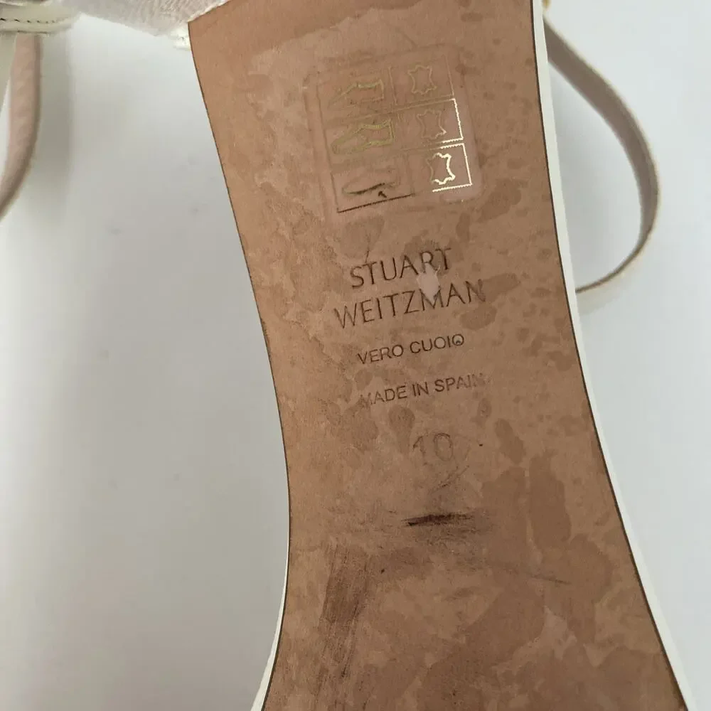 Stuart Weitzman Nearlynude Simple Sandal Open Toe Block Heel Off White Textur 10